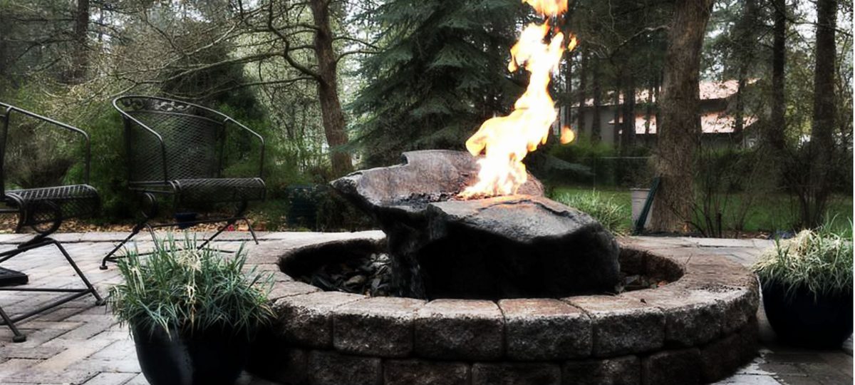 Custom gas fire pit and seating area built in Spokane